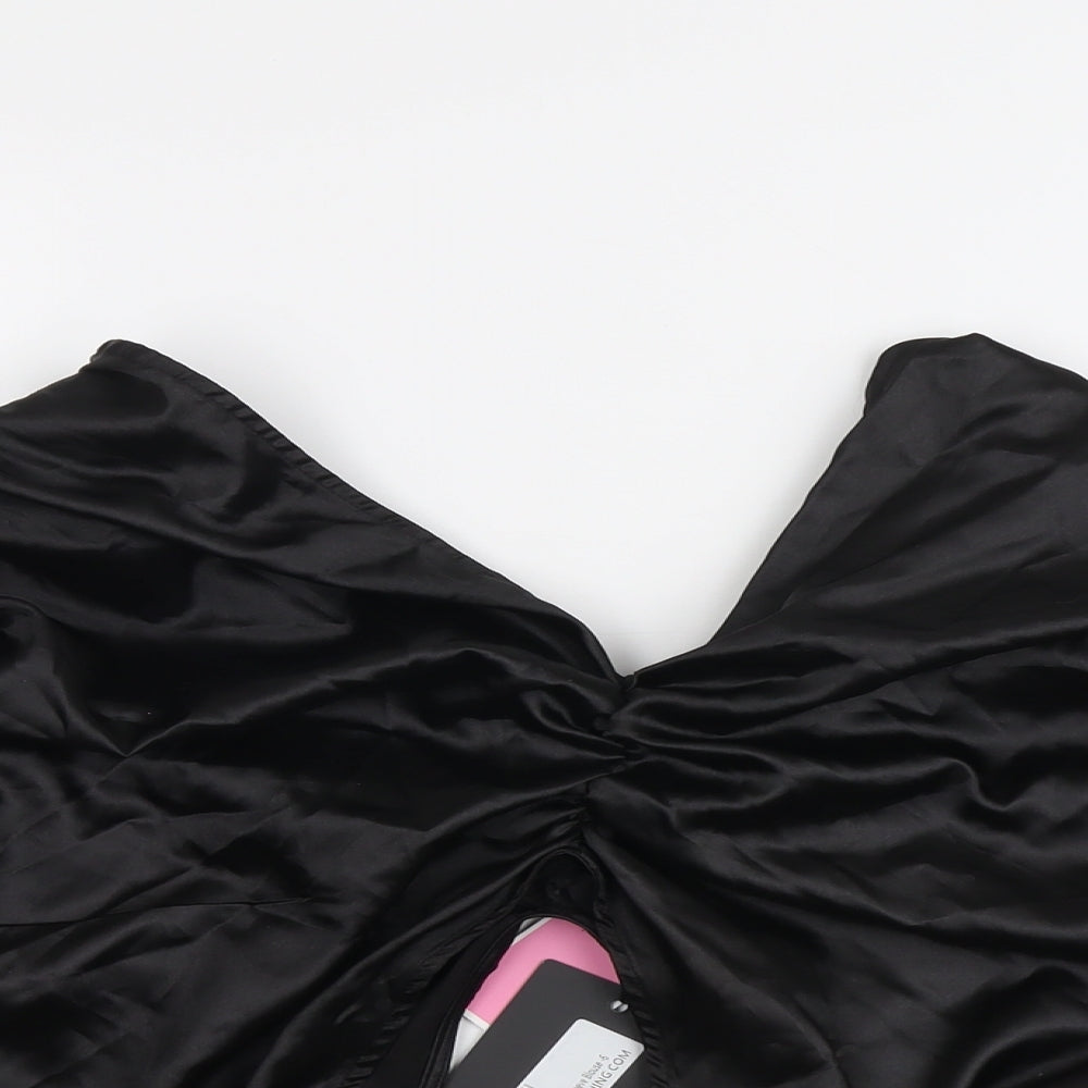 PRETTYLITTLETHING Womens Black Polyester Cropped Blouse Size 6 V-Neck