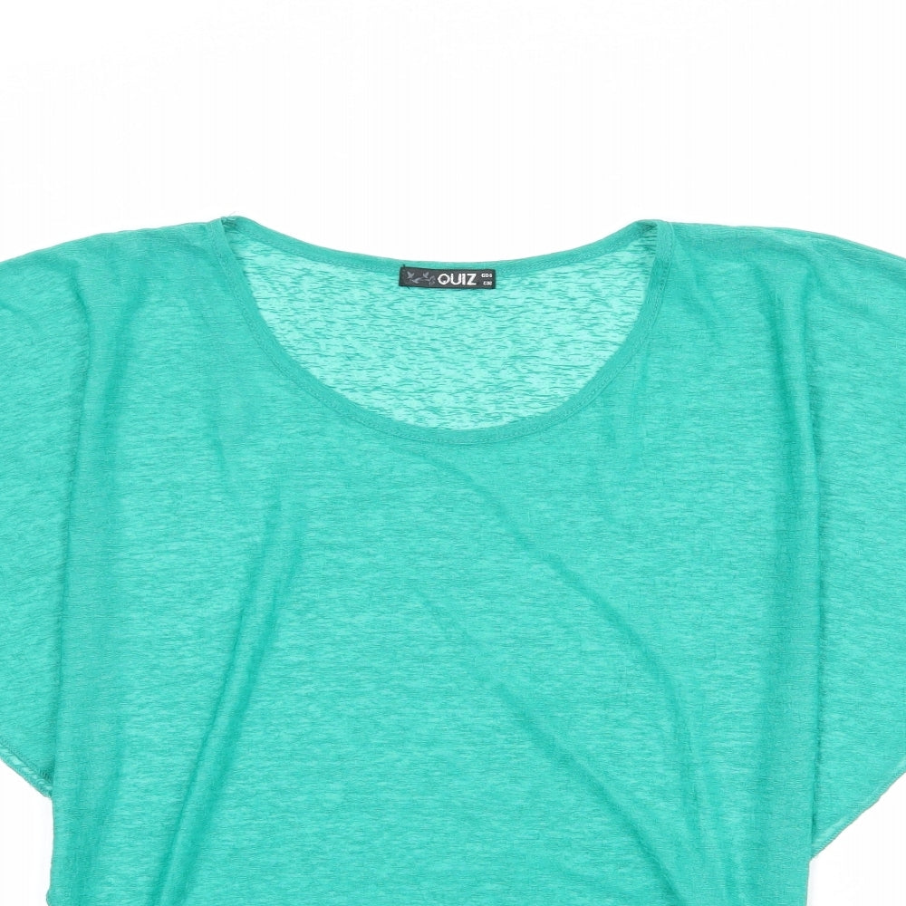 Quiz Womens Green Polyester Basic T-Shirt Size 8 Round Neck