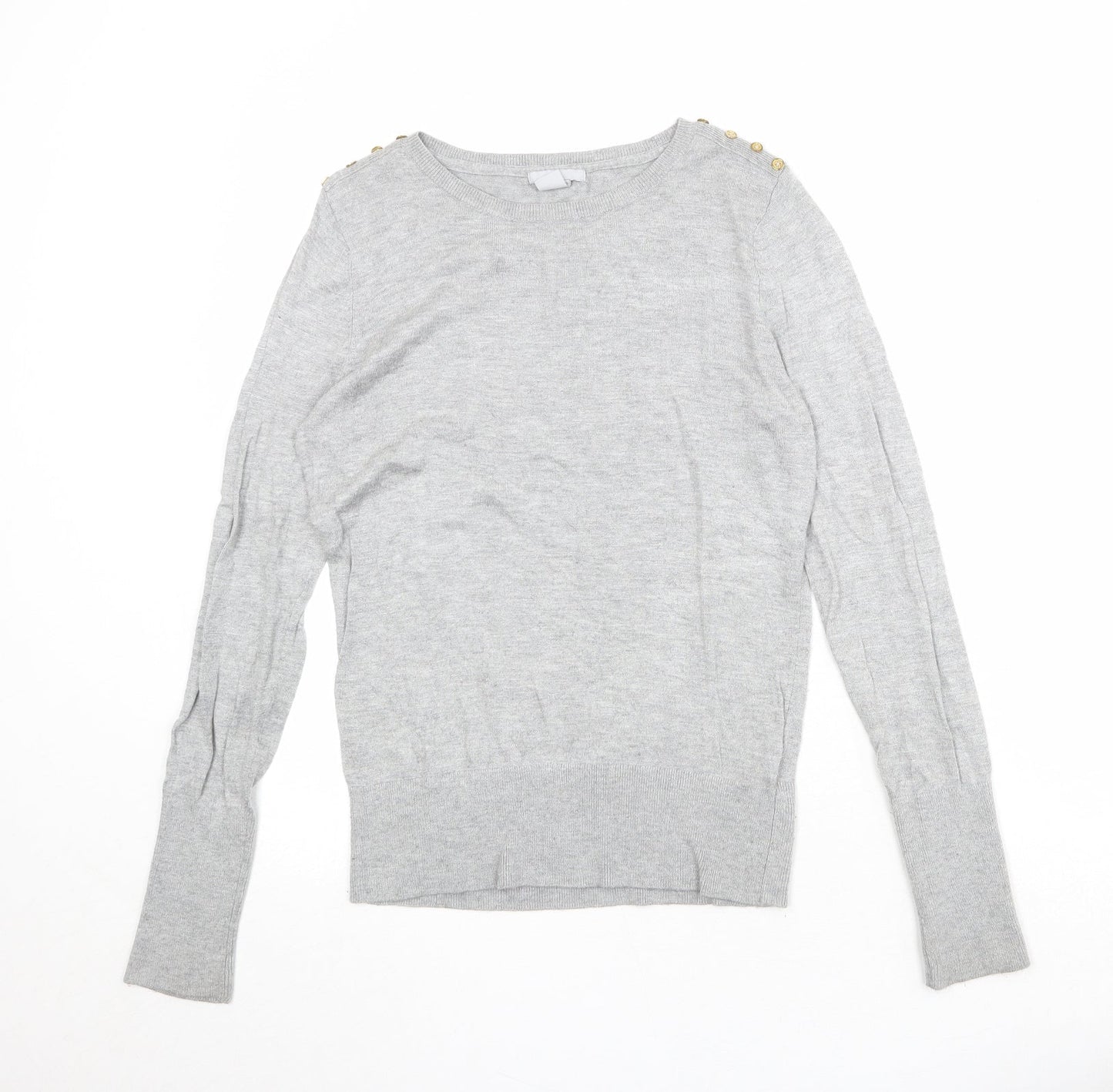 H&M Womens Grey Round Neck Viscose Pullover Jumper Size M