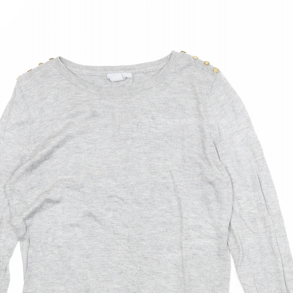 H&M Womens Grey Round Neck Viscose Pullover Jumper Size M