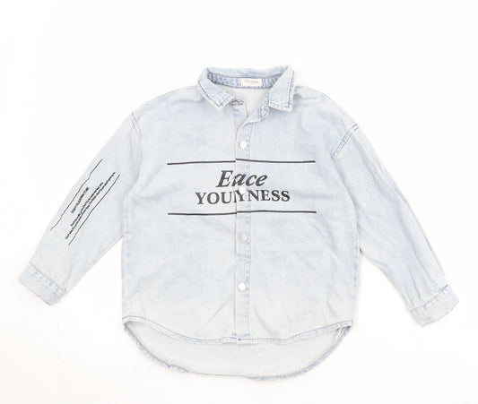 MW Kids Boys Blue Paisley Cotton Basic Button-Up Size 11 Years Collared Button - Slogan