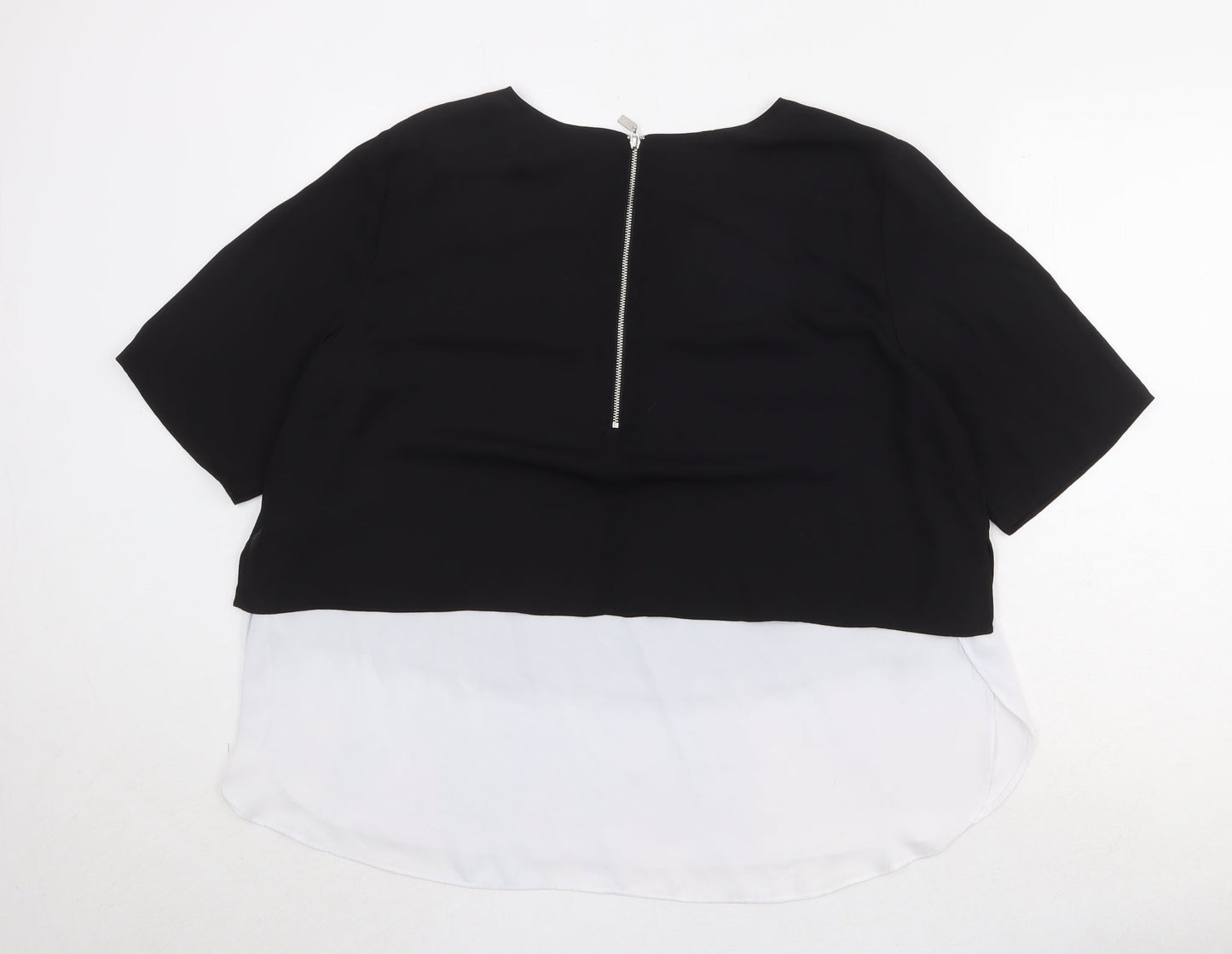 TanJay Womens Black Polyester Cropped Blouse Size 14 Round Neck