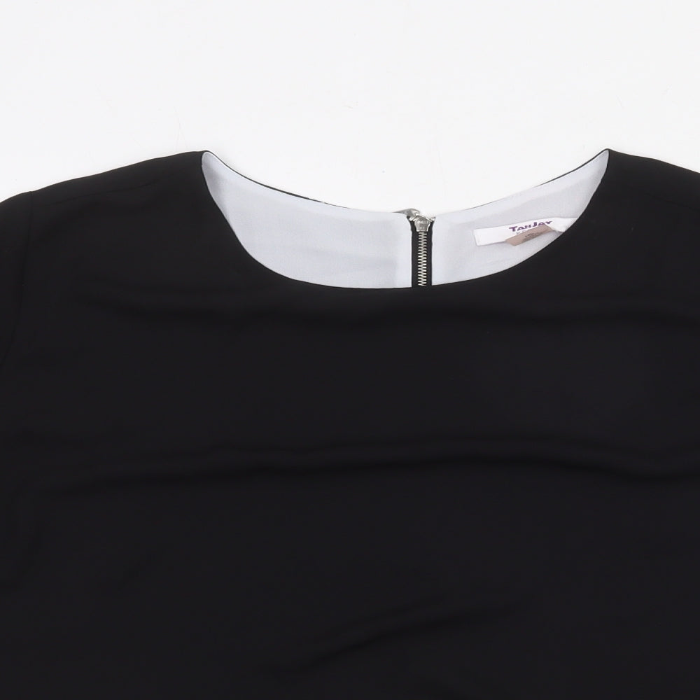TanJay Womens Black Polyester Cropped Blouse Size 14 Round Neck