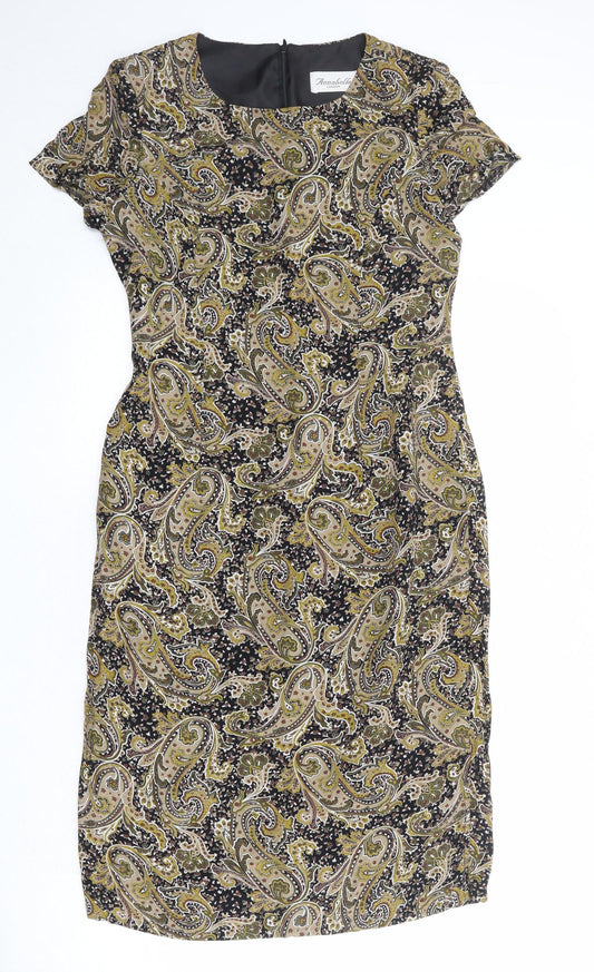 Annabelle Womens Multicoloured Paisley Viscose Sheath Size 10 Boat Neck Zip