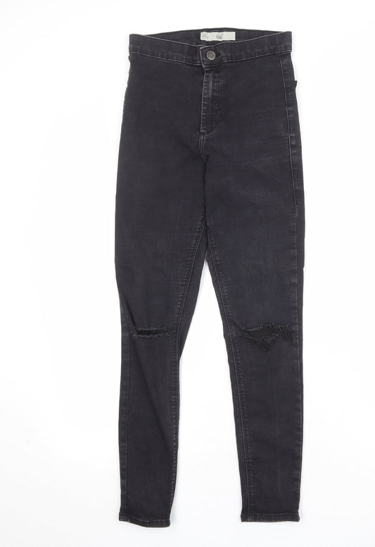 Topshop Womens Black Cotton Skinny Jeans Size 28 in Regular Zip