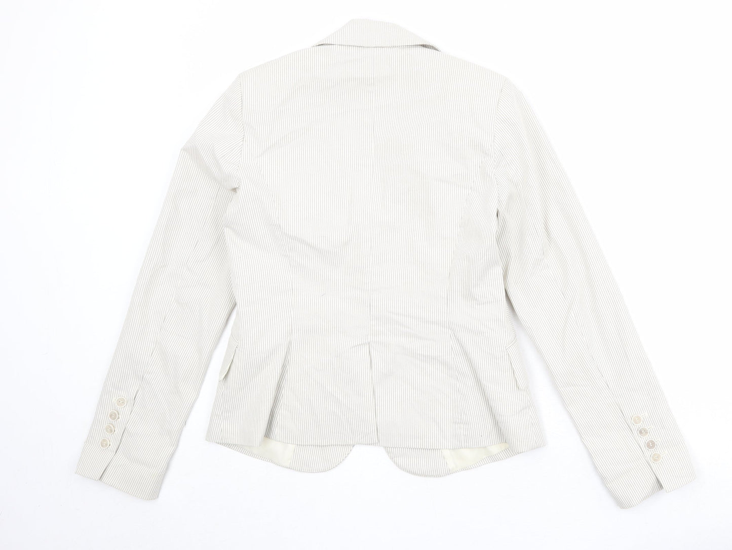 H&M Womens Ivory Striped Cotton Jacket Blazer Size 10