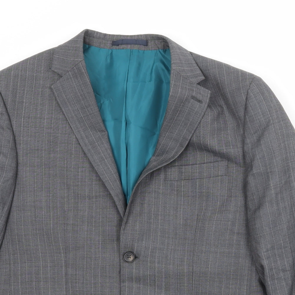Marks and Spencer Mens Grey Striped Polyester Jacket Suit Jacket Size 38 Regular
