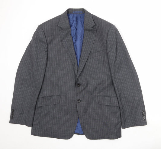 Marks and Spencer Mens Grey Striped Wool Jacket Suit Jacket Size 40 Regular