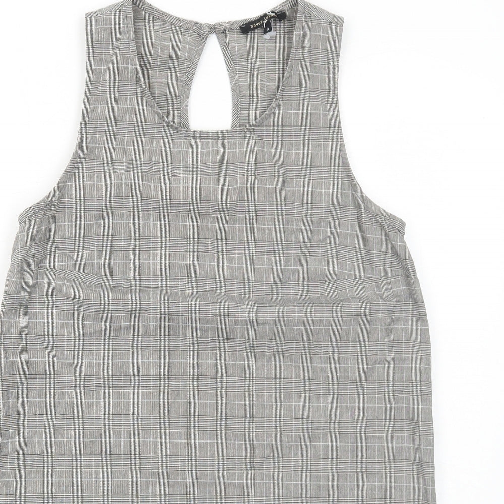 River Island Womens Grey Plaid Camel Shift Size 8 Round Neck Button