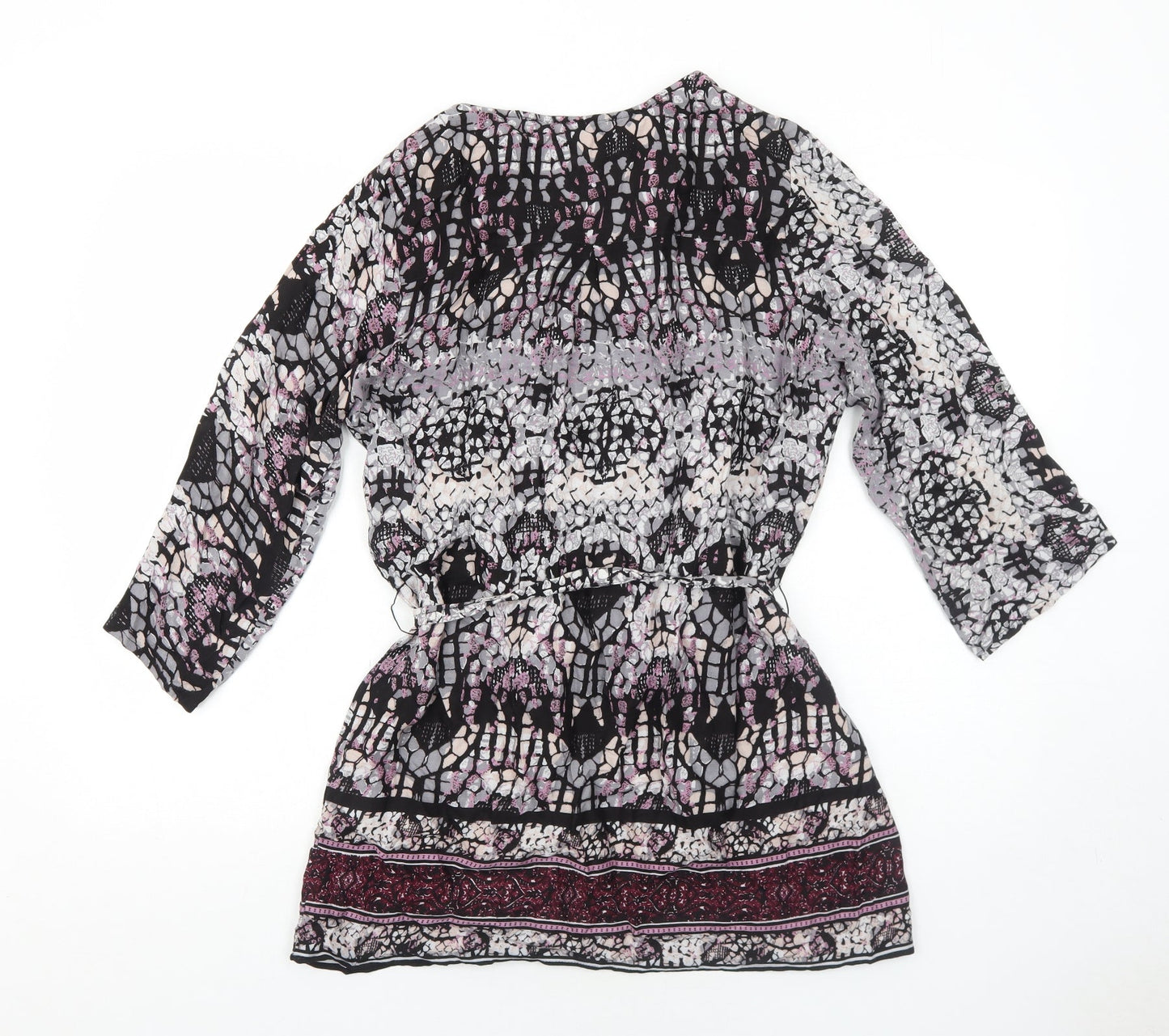 Klass Womens Purple Geometric Viscose Basic Blouse Size 12 V-Neck - Belted