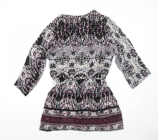 Klass Womens Purple Geometric Viscose Basic Blouse Size 12 V-Neck - Belted