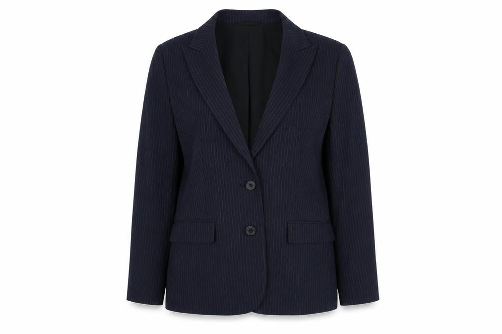 Marks and Spencer Womens Blue Pinstripe Polyester Jacket Suit Jacket Size 12
