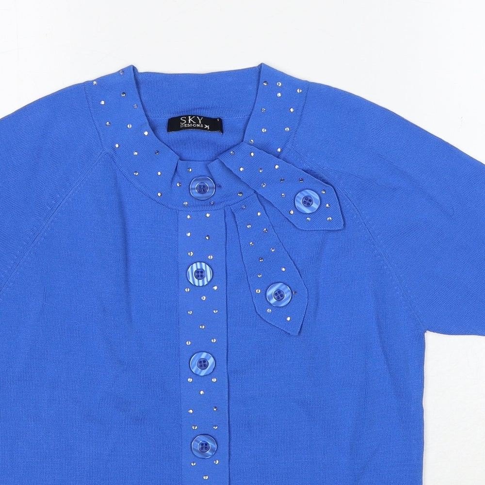 Sky Design Womens Blue Round Neck Viscose Cardigan Jumper Size S - Label size 1