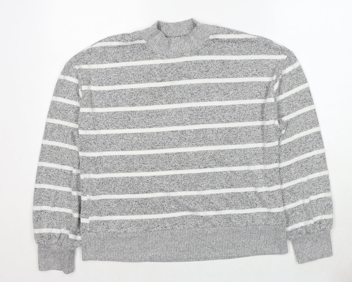 Marks and Spencer Womens Grey High Neck Striped Viscose Pullover Jumper Size 10