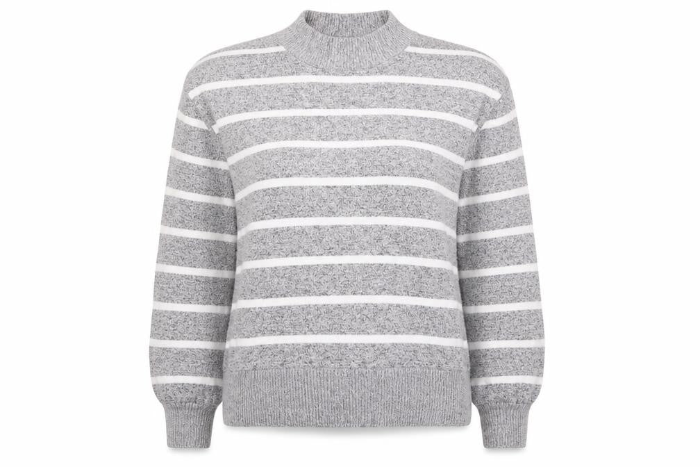 Marks and Spencer Womens Grey High Neck Striped Viscose Pullover Jumper Size 10