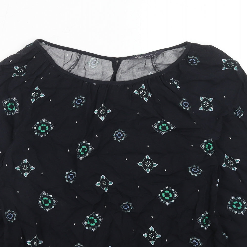 Marks and Spencer Womens Blue Geometric Viscose Basic Blouse Size 8 Round Neck