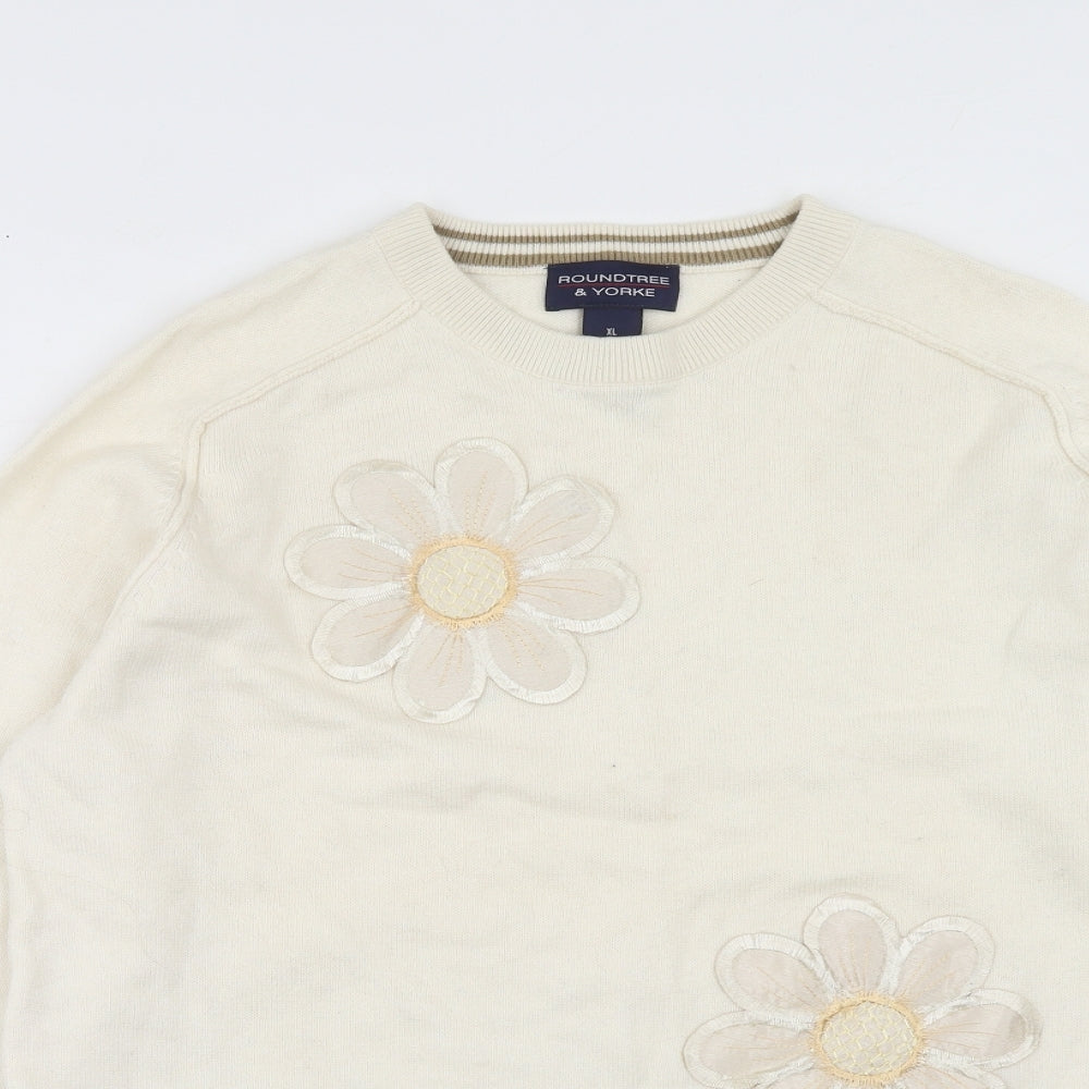 Roundtree & Yorke Womens Ivory Round Neck Wool Pullover Jumper Size XL