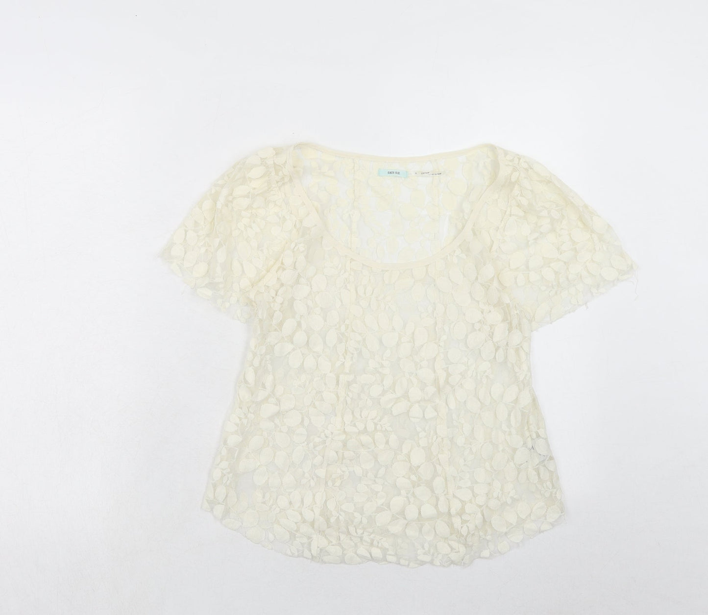 Kimchi Blue Womens Ivory Geometric Cotton Basic T-Shirt Size S Scoop Neck