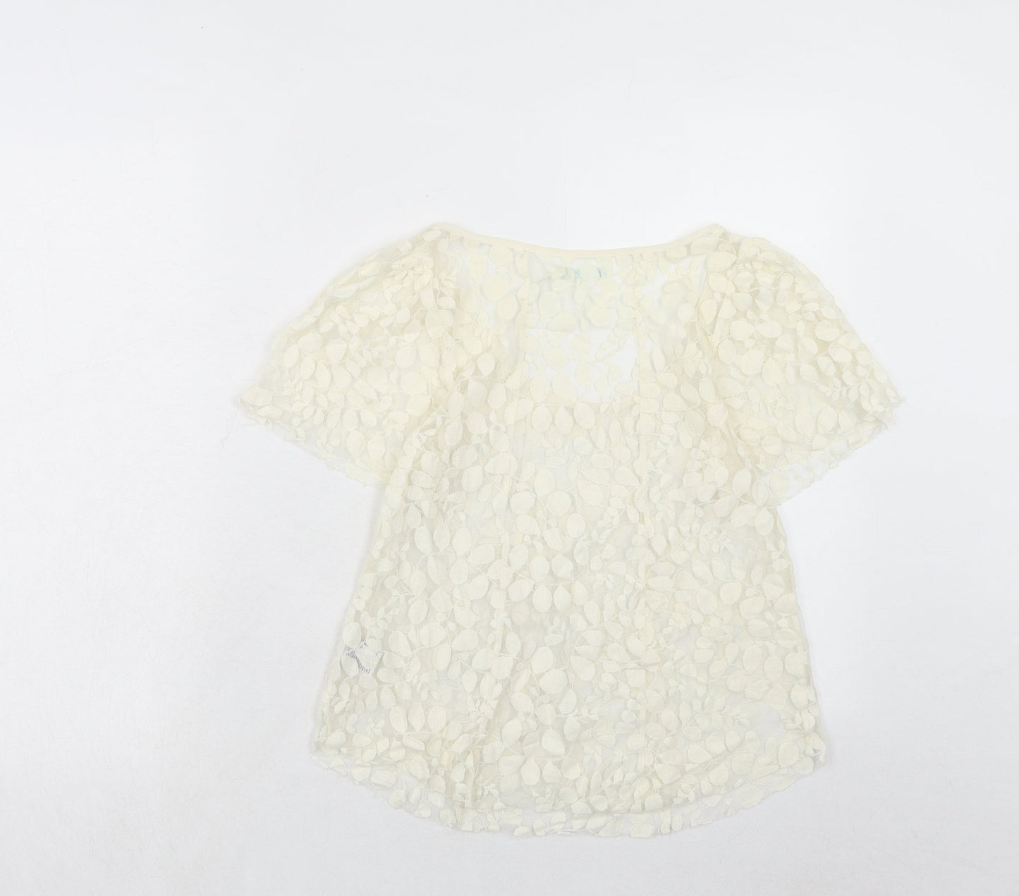Kimchi Blue Womens Ivory Geometric Cotton Basic T-Shirt Size S Scoop Neck