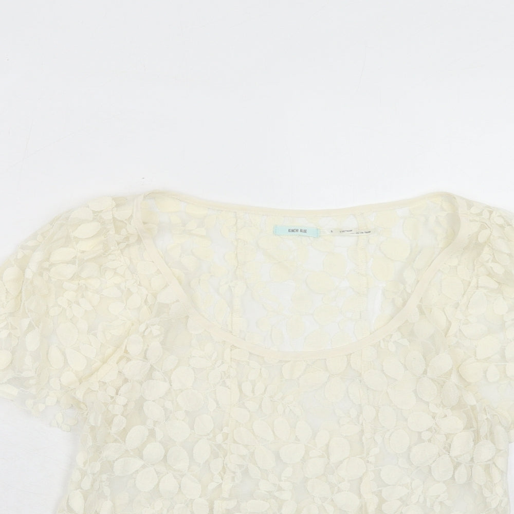 Kimchi Blue Womens Ivory Geometric Cotton Basic T-Shirt Size S Scoop Neck