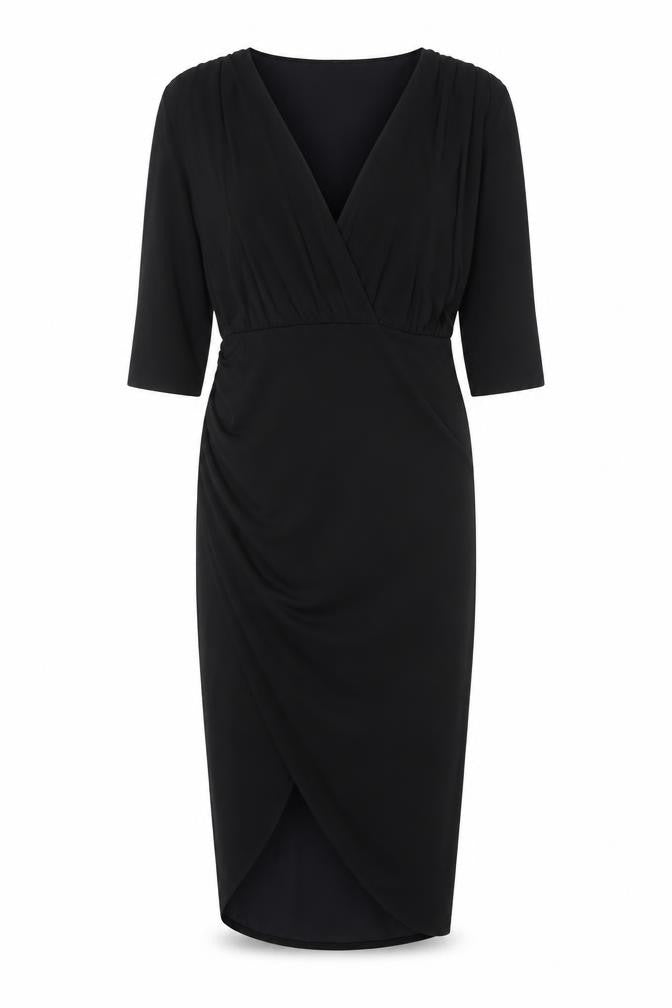Front view of Missguided women’s black polyester sheath, size UK 10, v-neck pullover