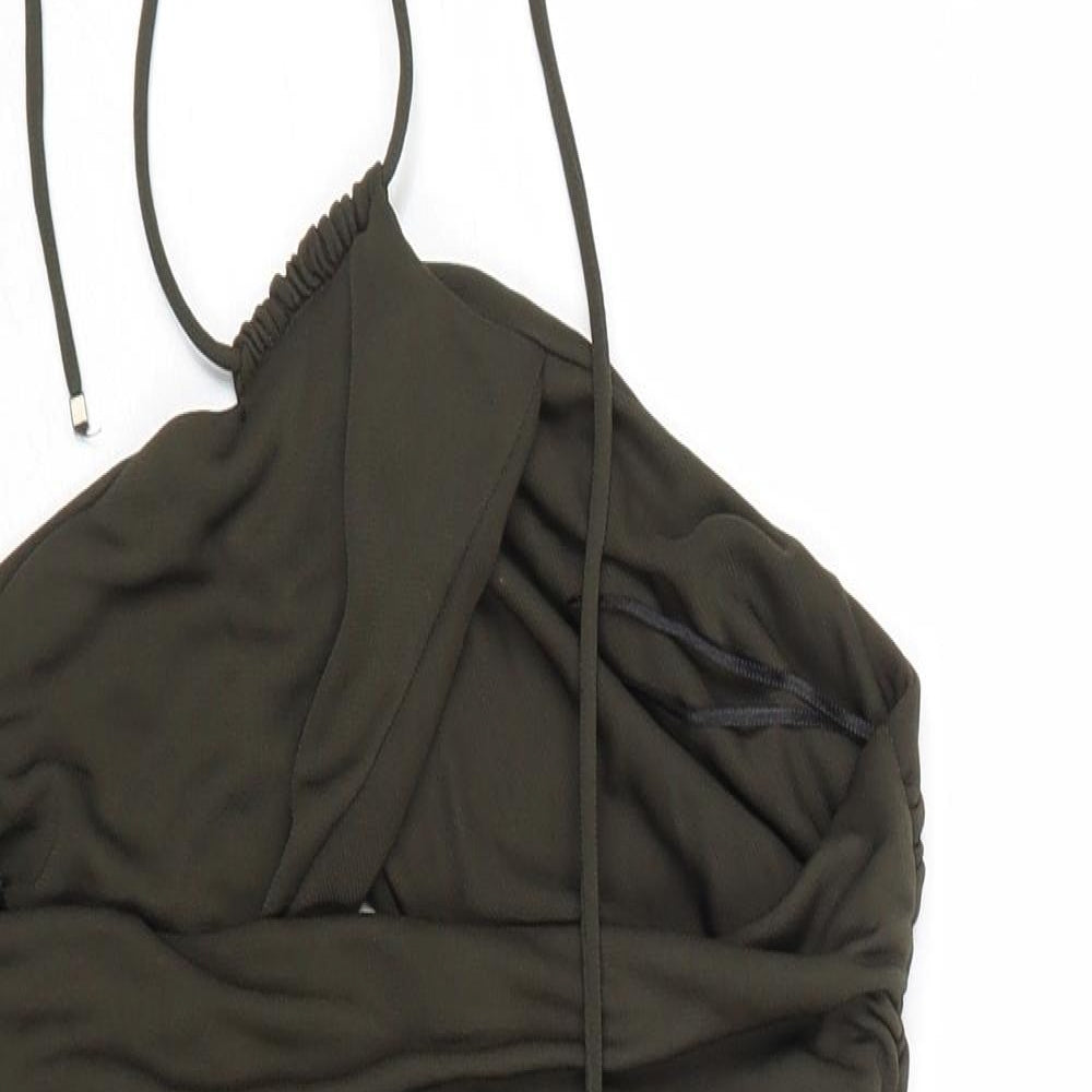Zara Womens Green Polyester Mini Size M Halter Tie - Ruched