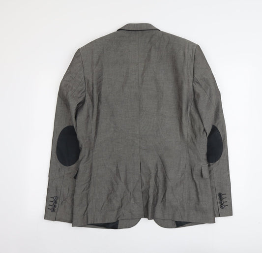 H&M Mens Grey Geometric Cotton Jacket Suit Jacket Size L Regular
