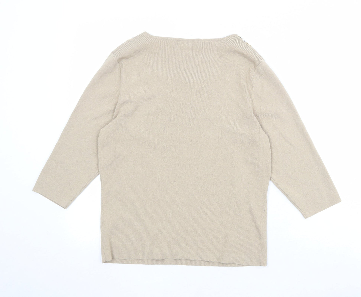 Gray & Osbourn Womens Beige Scoop Neck Viscose Pullover Jumper Size 14