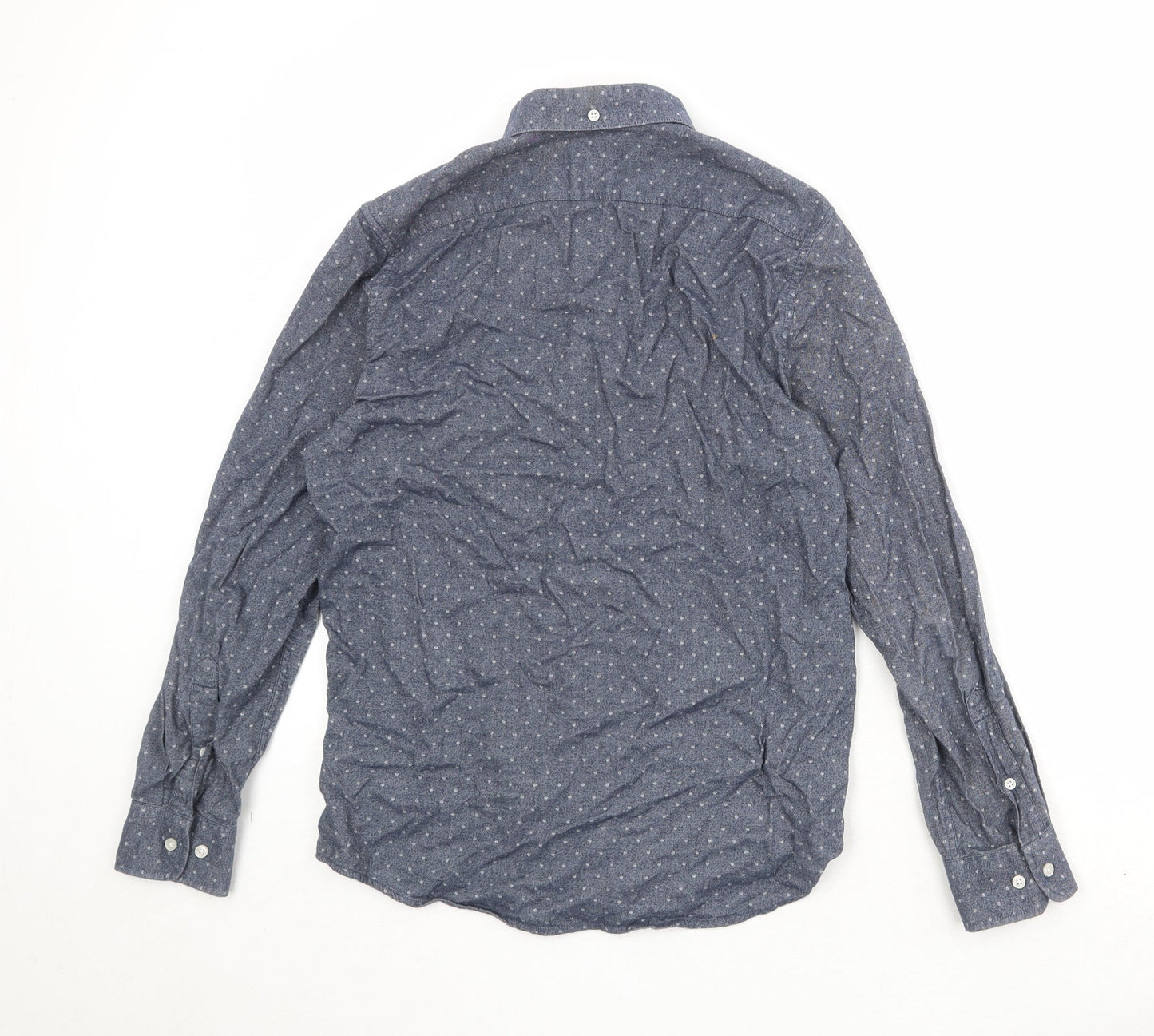 H&M Mens Blue Polka Dot Cotton Button-Up Size S Collared Button