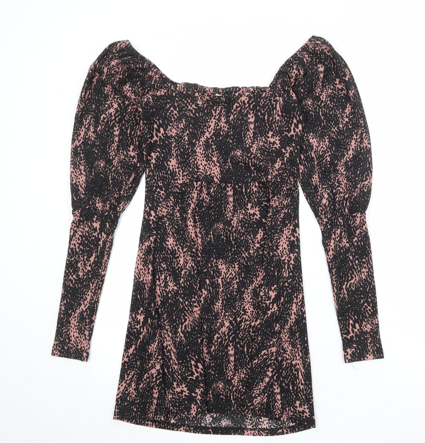 Topshop Womens Black Geometric Polyester A-Line Size 6 Square Neck Pullover