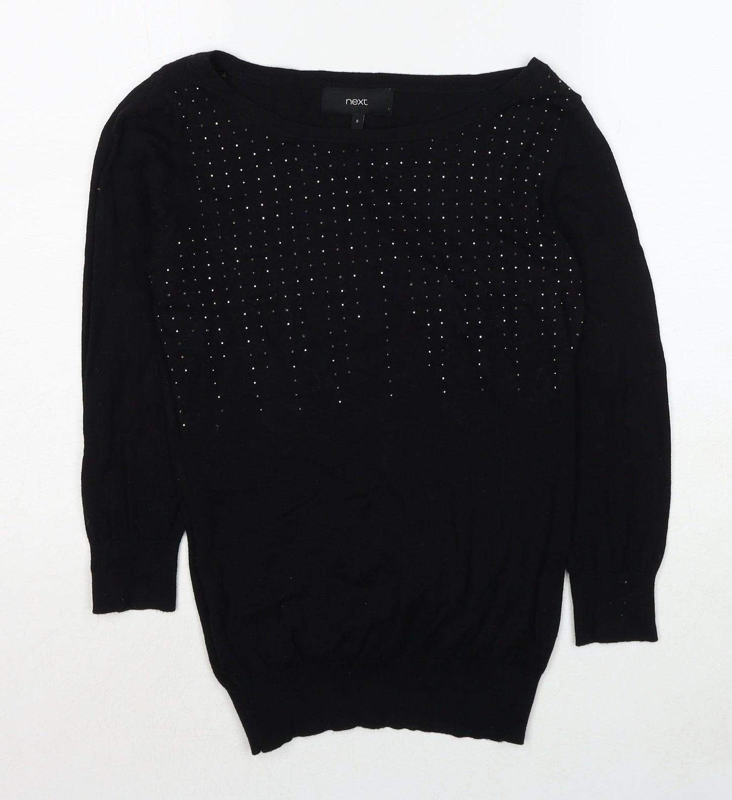 NEXT Womens Black Boat Neck Cotton Pullover Jumper Size 8