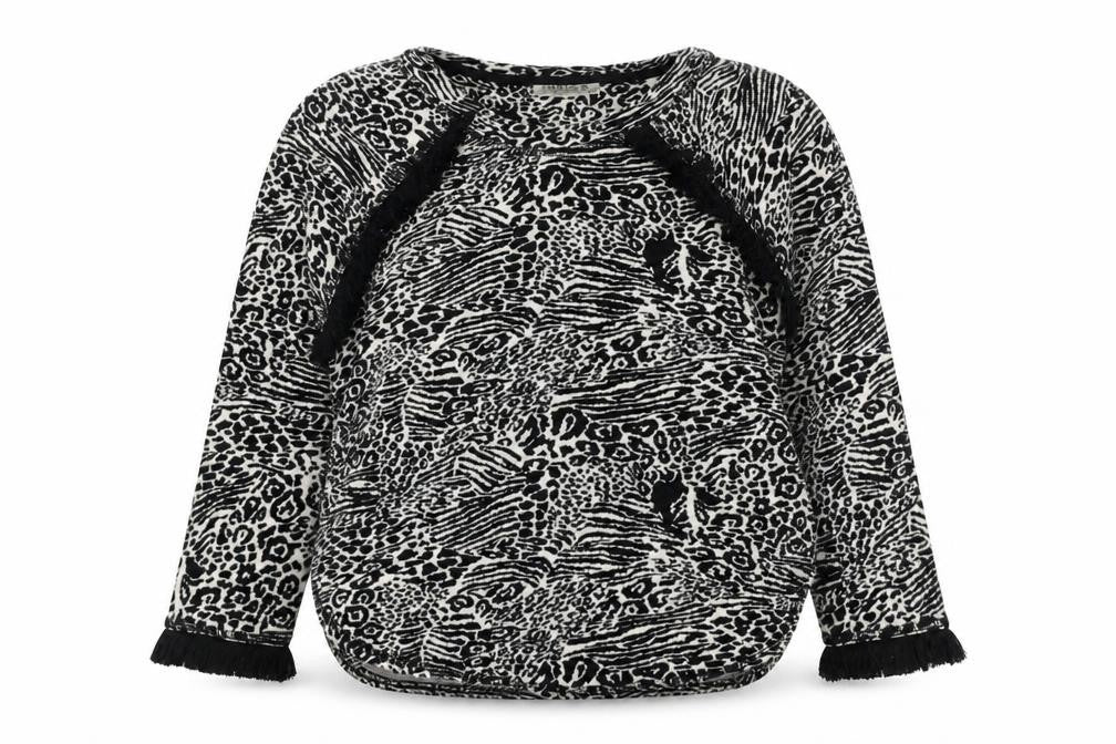 Indigo Womens Black Round Neck Animal Print Cotton Pullover Jumper Size 12 - Tiger Print