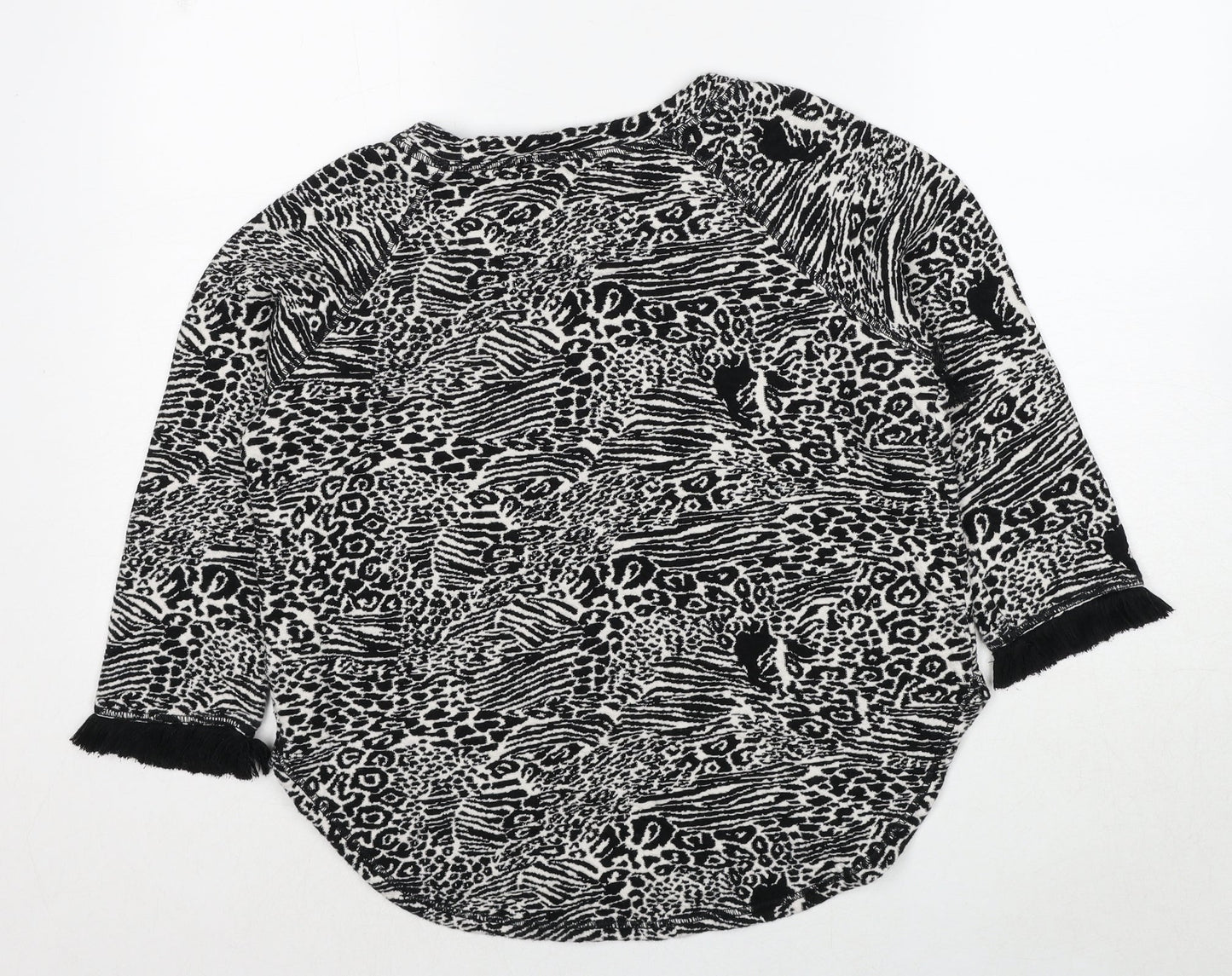Indigo Womens Black Round Neck Animal Print Cotton Pullover Jumper Size 12 - Tiger Print