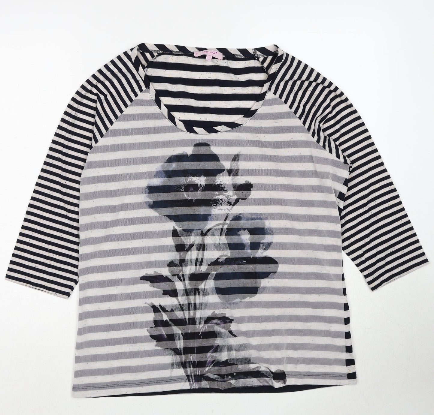 Per Una Womens Multicoloured Striped Viscose Basic Blouse Size 16 Round Neck - Flower Print