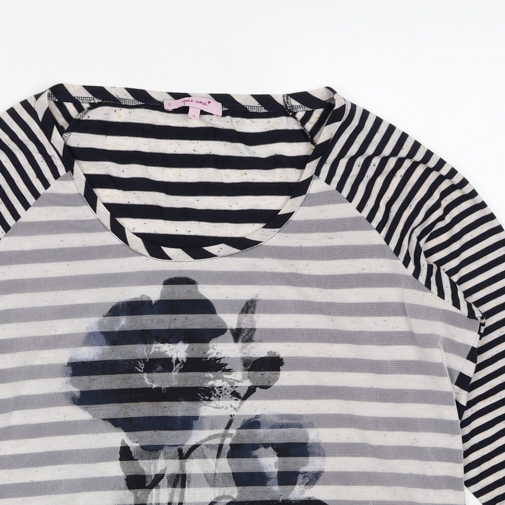 Per Una Womens Multicoloured Striped Viscose Basic Blouse Size 16 Round Neck - Flower Print