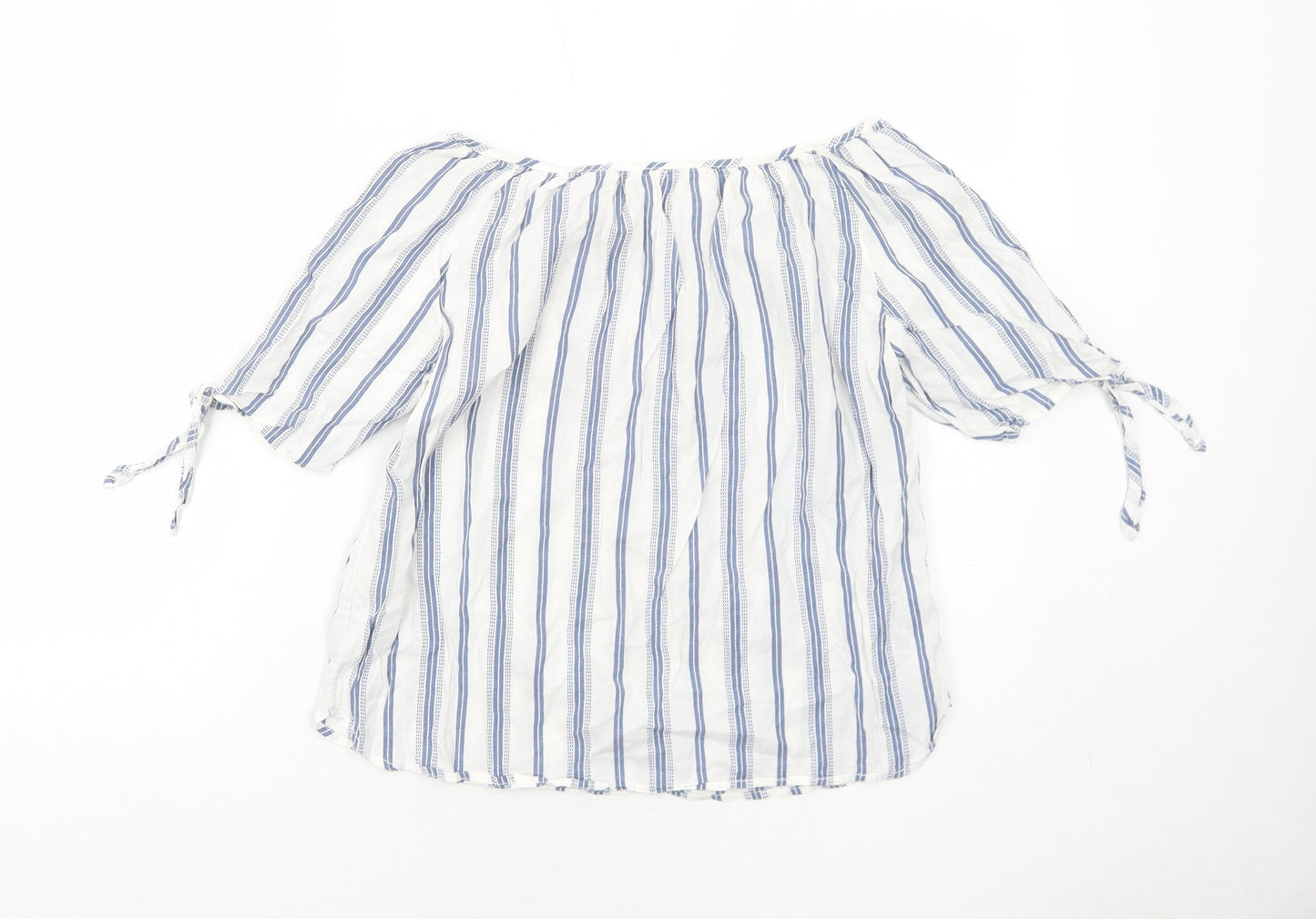 H&M Womens Blue Striped Cotton Basic Blouse Size 6 Round Neck