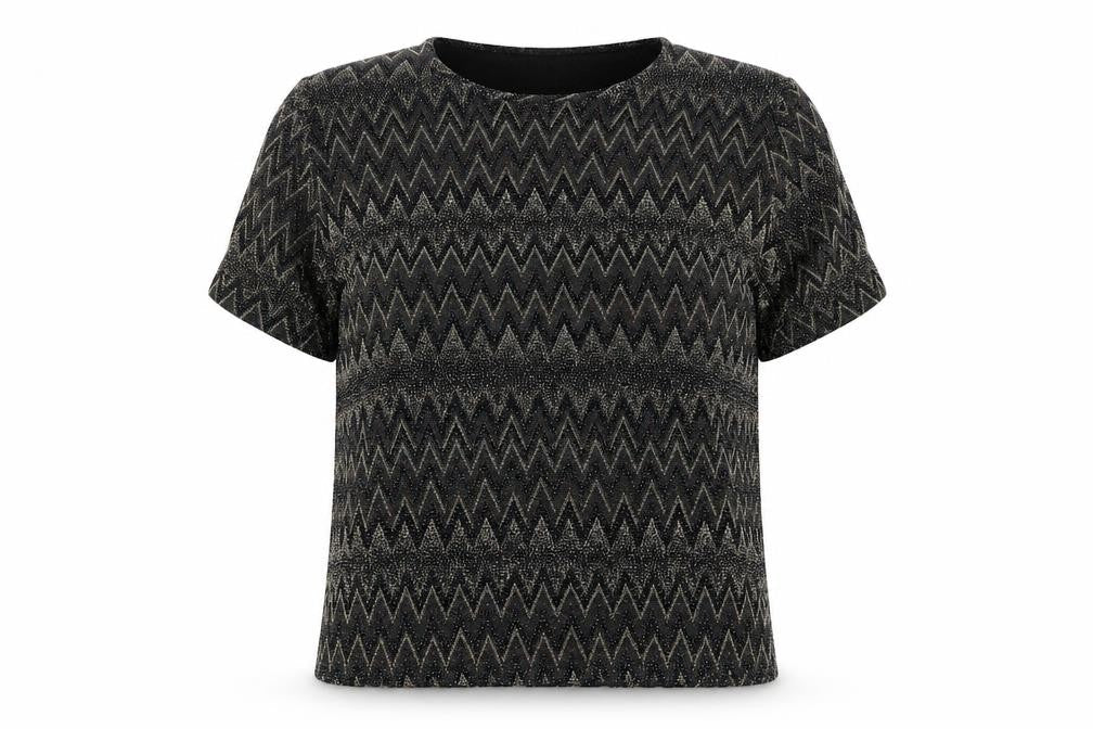 Roman Womens Black Geometric Nylon Basic Blouse Size M Round Neck - Size M/L