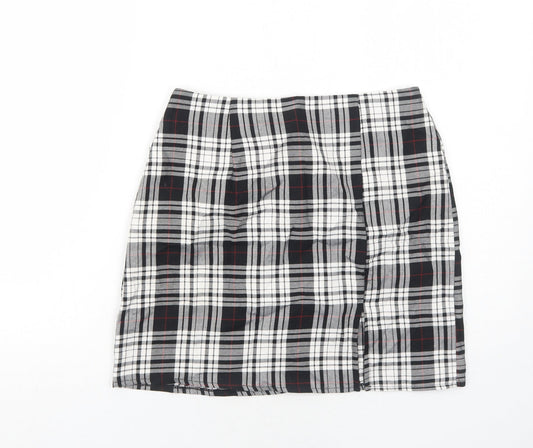 Nasty Gal Womens Black Plaid Polyester A-Line Skirt Size 8 Zip