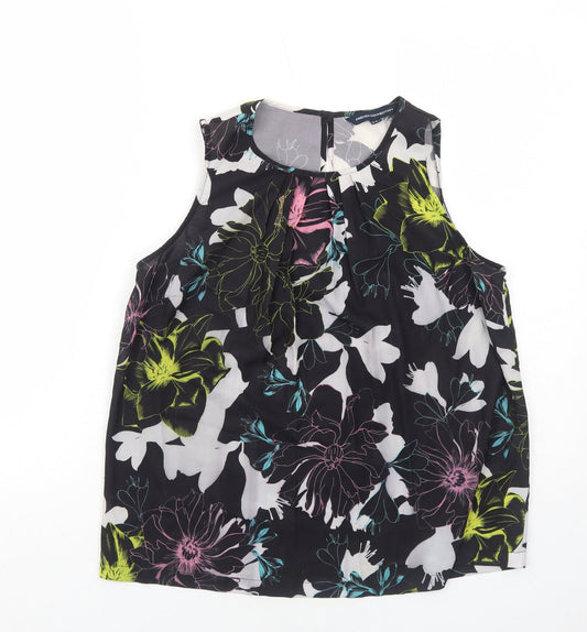French Connection Womens Black Floral Polyester Basic Tank Size 10 Round Neck