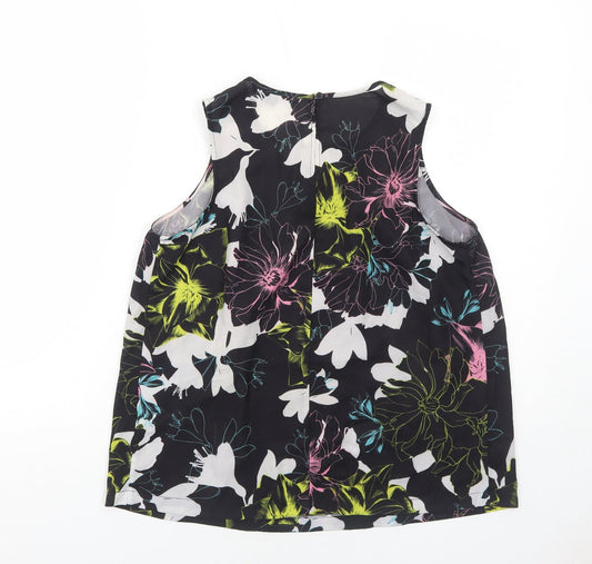 French Connection Womens Black Floral Polyester Basic Tank Size 10 Round Neck