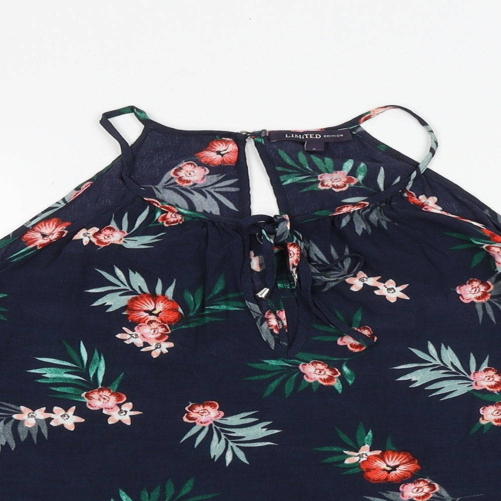 Marks and Spencer Womens Blue Floral Viscose Basic Blouse Size 8 Round Neck - Cold Shoulder