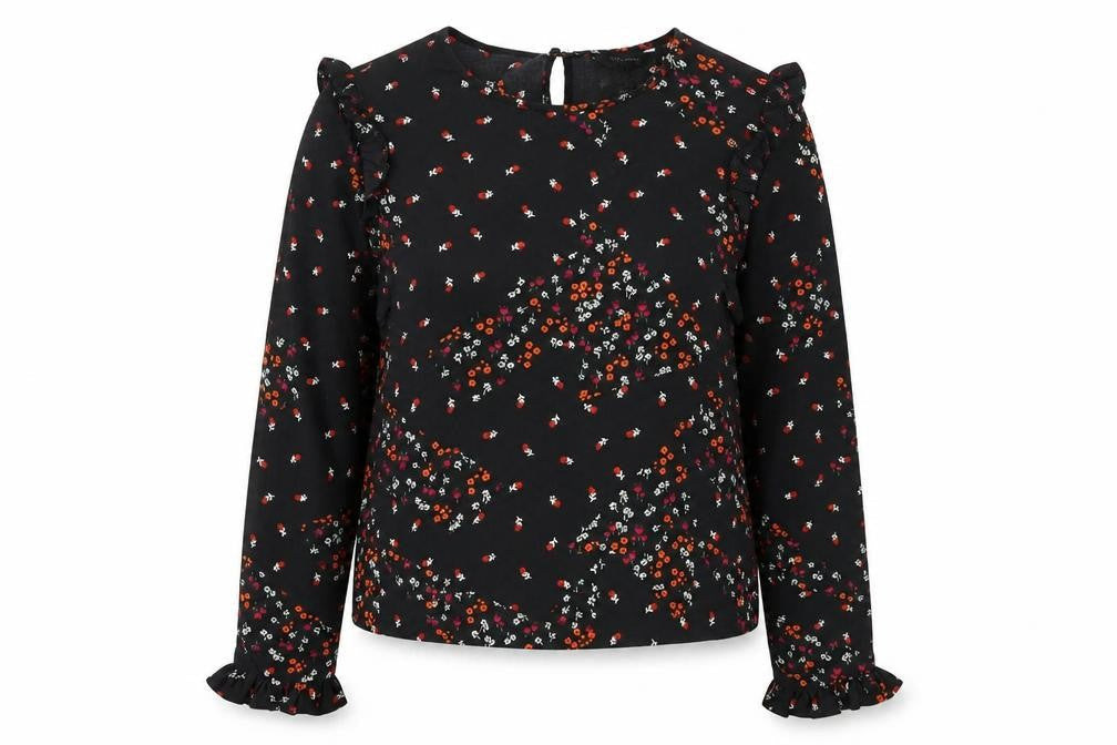 New Look Womens Black Geometric Polyester Basic Blouse Size 8 Round Neck