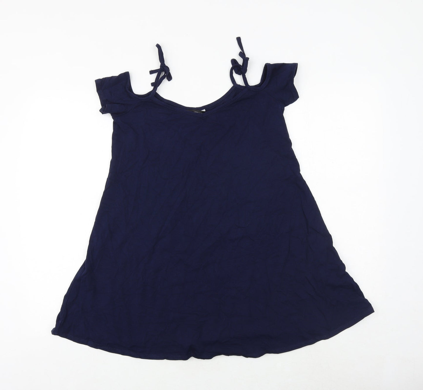 Dorothy Perkins Womens Blue Polyester Basic Blouse Size 6 Round Neck - Cold Shoulder