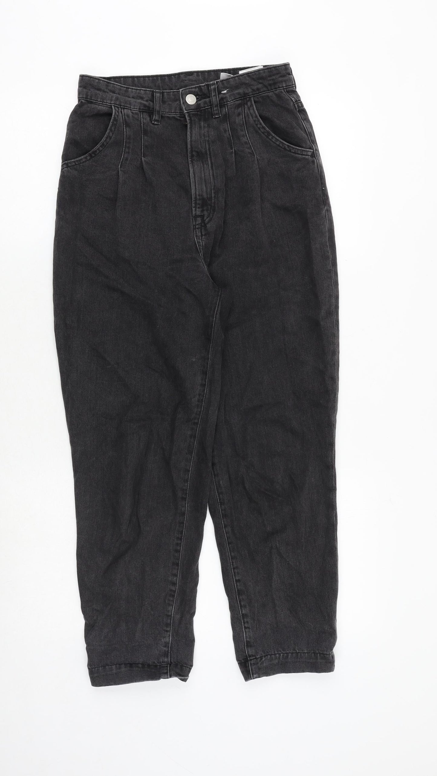 H&M Womens Grey Cotton Tapered Jeans Size 6 Regular Zip