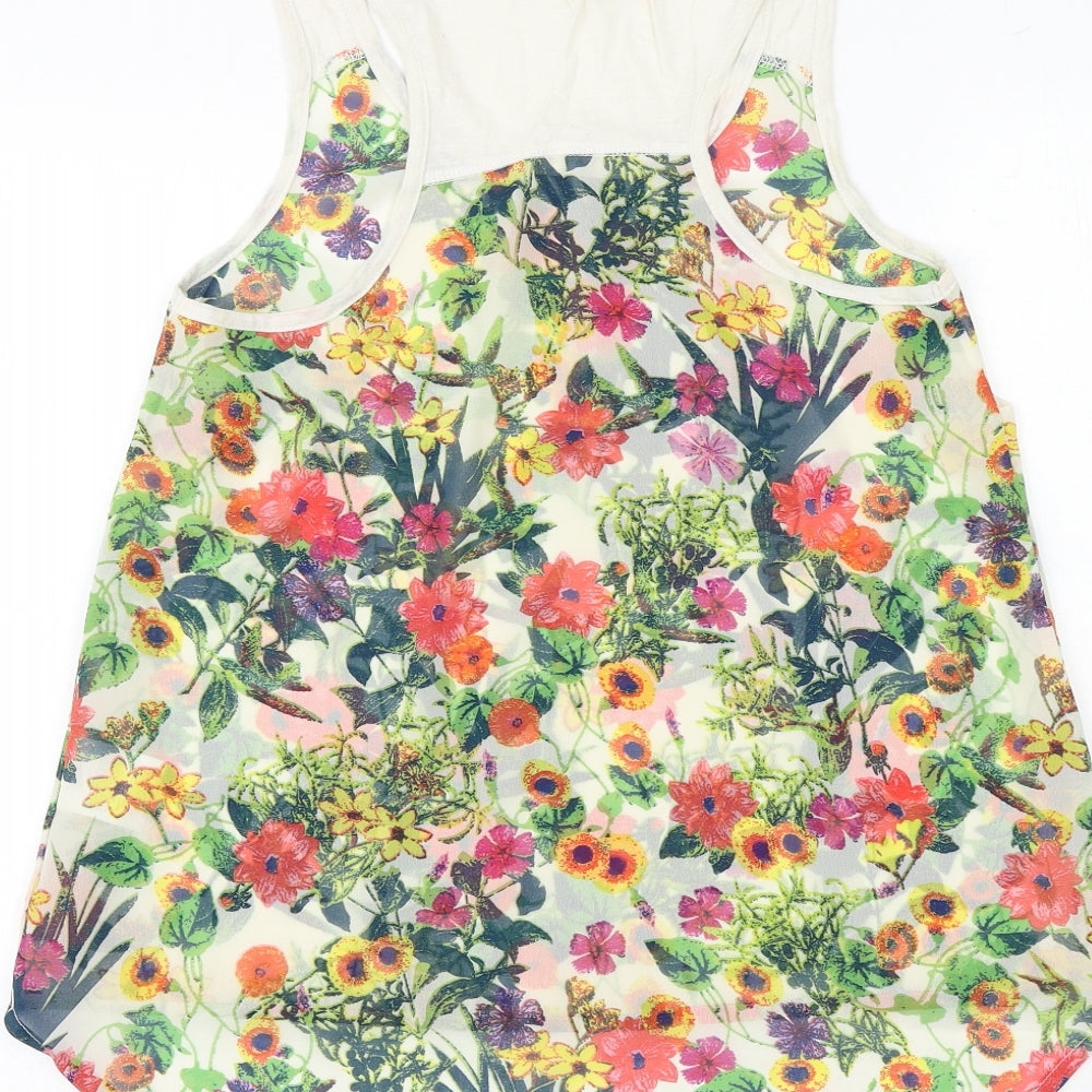 Brave Soul Womens Multicoloured Floral Cotton Basic Tank Size S Scoop Neck