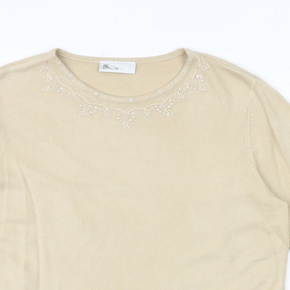 BHS Womens Beige Round Neck Acrylic Pullover Jumper Size 18