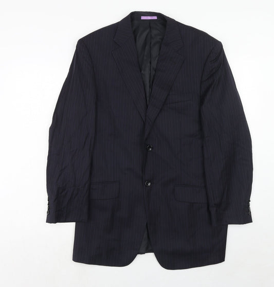 French Eye Mens Blue Striped Wool Jacket Suit Jacket Size 42 Regular