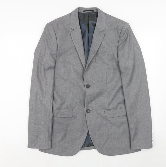 Topman Mens Grey Polyester Jacket Suit Jacket Size 38 Regular
