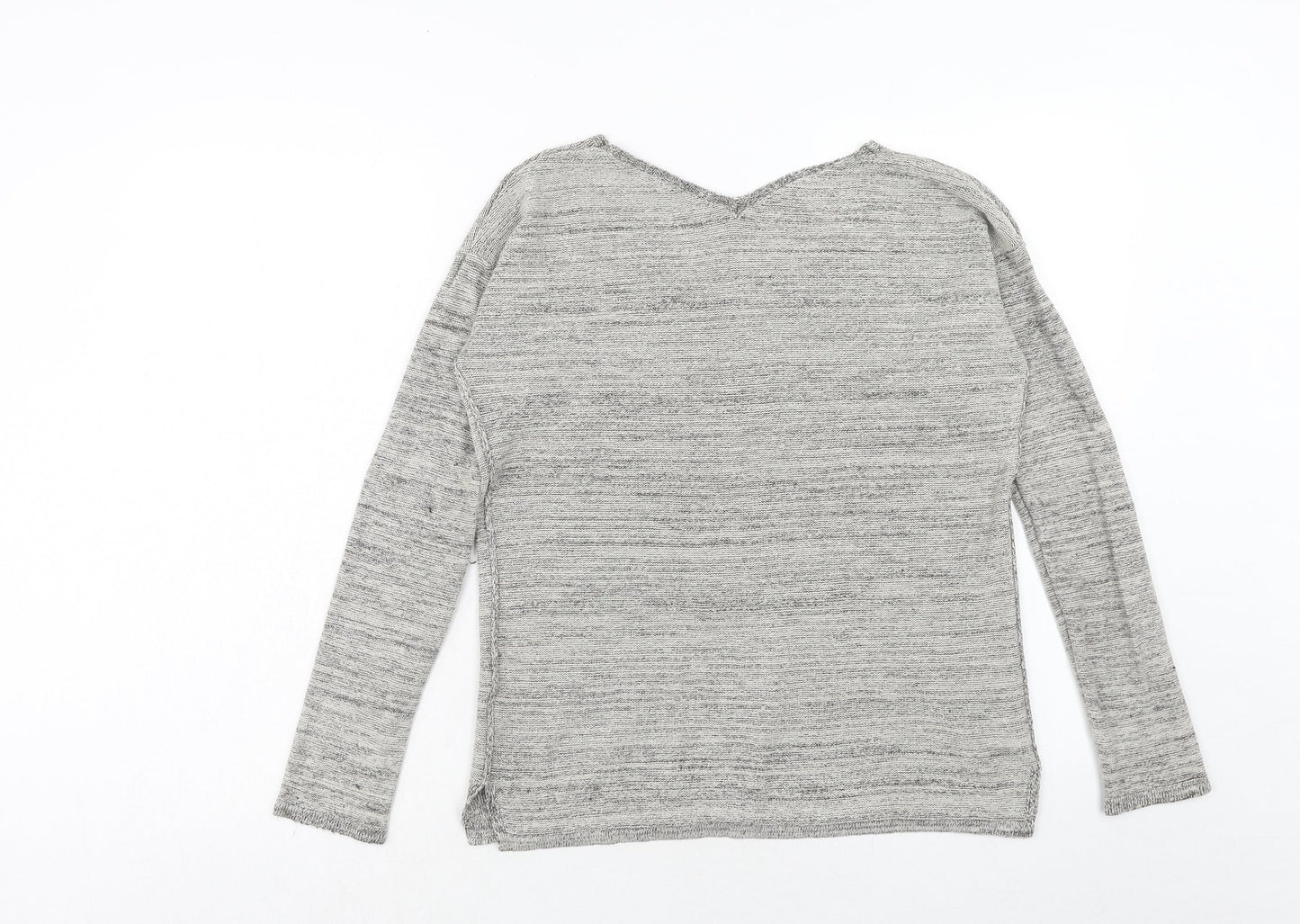 Grain de Malice Womens Grey V-Neck Acrylic Pullover Jumper Size S
