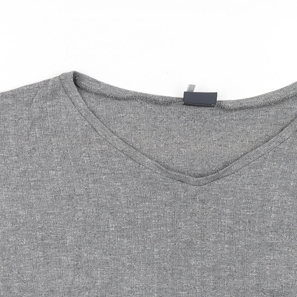 Sparkle & Fade Womens Grey Polyester Basic T-Shirt Size XS V-Neck